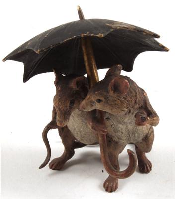 2 Mäuser unter Regenschirm, - Starožitnosti, Obrazy