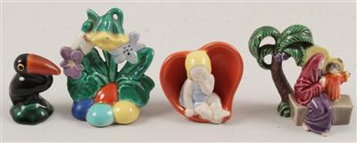 5 kleine Figuren: Frühlingsblumen, Pelikan, Herzbinkerl, Madona mit Jesuskind, - Antiquitäten & Bilder