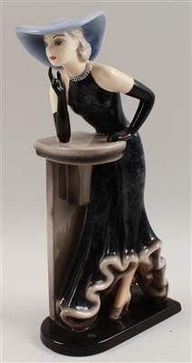 Stehende elegante Dame mit groém Hut und langen Handschuhen - Starožitnosti, Obrazy