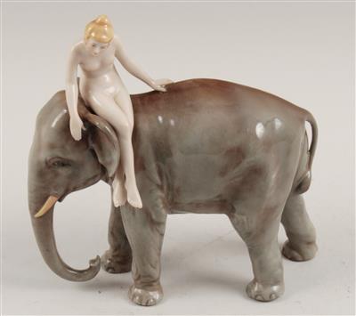 Frauenakt auf Elefant sitzend, - Starožitnosti, Obrazy
