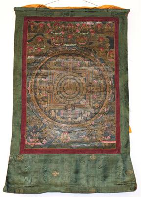 Nepal: Sakrales Thangka-Rollbild 'Mandala', Tempera-Malerei auf grundierter Leinwand. - Antiquariato e Dipinti