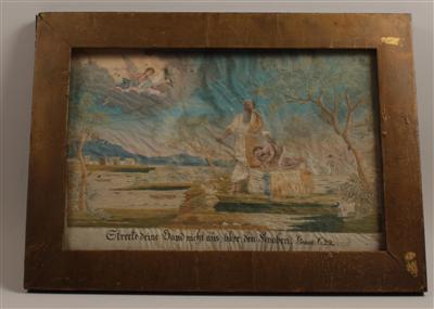 Seidenstickerei, Abraham opfert seinen Sohn, - Saisonabschluß-Auktion<br>Bilder Varia und Antiquitäten