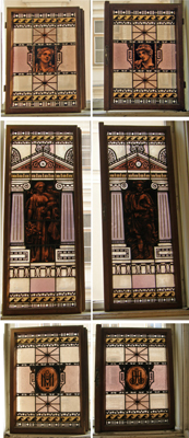 Dekoratives verbleites Glasfenster im antikisierenden Stil mit verschiedenen Dekorbändern, - Sommerauktion