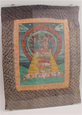 Nepal: Ein sakrales Roll-Bild'Thangka': Gott Shiva und seine Gemahlin Parvati. - Summer-auction