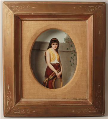 Porzellanbild-Mädchen mit Tamburin, - Summer-auction