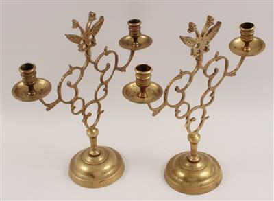 1 Paar zweiarmige Kerzenleuchter mit Doppeladler, - Antiquariato e Dipinti