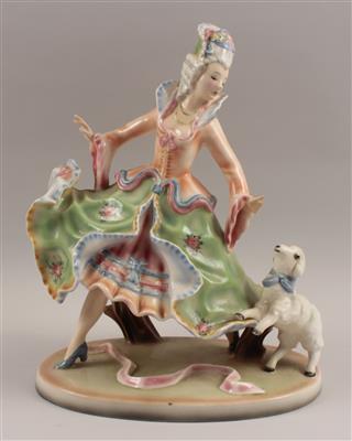 Tanzende Rokokodame mit Lämmchen, - Antiquitäten & Bilder