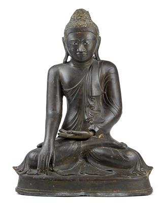 Burma: Sitzender Buddha aus Bronze, Mandalay-Typus. - Starožitnosti, Obrazy