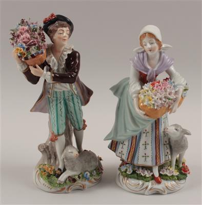 Frau und Herr mit Blumenkorb, - Antiquariato e Dipinti