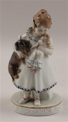 Mädchen mit Dackel und Puppe, - Antiquariato e Dipinti