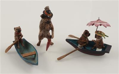 Mops mit Hut und Schirm, 2 Boote mit Möpsen, - Antiques and Paintings