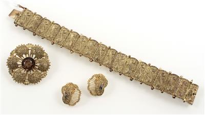 Armband, Brosche und 1 Paar Ohrclips, - Antiquariato e Dipinti