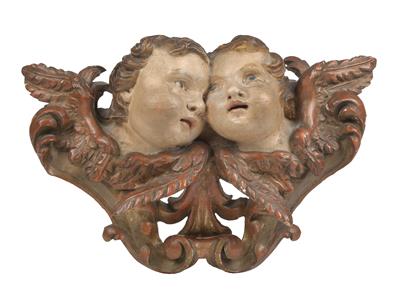 Pair of angel‘s heads in front of an ornament, - Starožitnosti (Nábytek, Socha?ská díla)