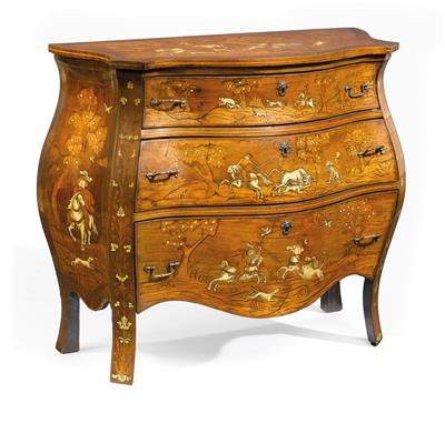 Chest of drawers with hunting motifs, - Works of Art (Furniture, Sculpture)