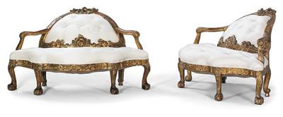 Rare and curious pair of late Baroque corner seats, - Starožitnosti (Nábytek, Socha?ská díla)