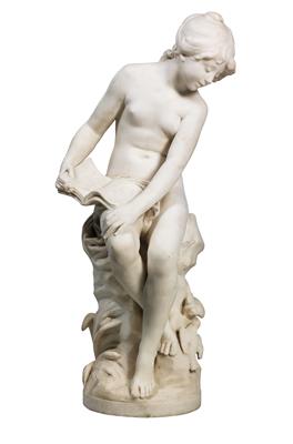 Scultura "Giovane fanciulla con libro e colombe", - Oggetti d'arte (mobili, sculture)