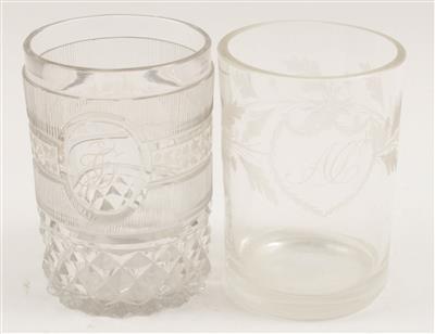 2 verschiedene Becher mit Monogrammen AC und FG, - Antiquariato e Dipinti