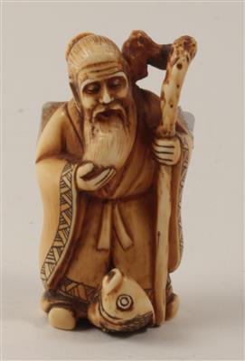 Netsuke des Sennin mit Fisch, - Antiquitäten & Bilder