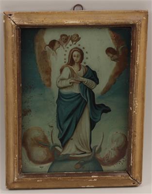 Hinterglasbild, Maria Immaculata, - Saisonabschluss-Auktion Bilder Varia, Antiquitäten, Möbel/Design
