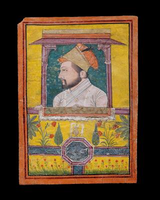 Indien, Miniaturmalerei auf Papier: Porträt eines Maharaja in seinem Palast. - Antiquariato e Dipinti