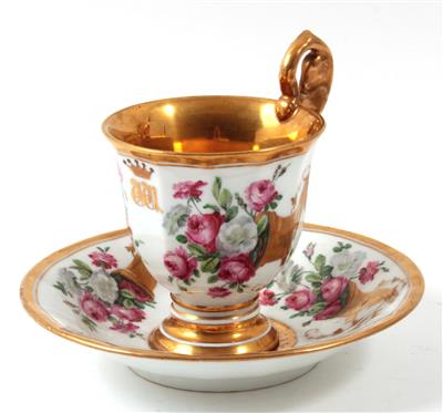 Tasse mit gekröntem goldenen Monogramm DD und Untertasse, - Starožitnosti, Obrazy