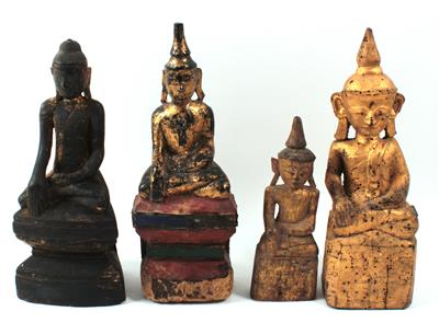 Konvolut (4 Stücke): Burma: 4relativ kleine, sitzende Buddha-Figuren, - Sommerauktion - Bilder Varia, Antiquitäten, Möbel/ Design