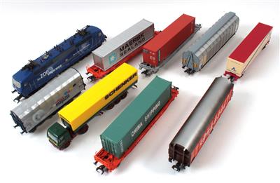 Konvolut: Märklin H0 E-Lok der DB 120151-6 ZDF Express und 33 Stk. Güterwaggons, - Summer-auction