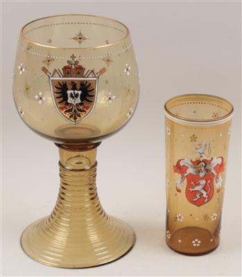 Pokal und Becher mit Wappen, - Summer-auction