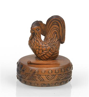Netsuke eines Hahnes auf Trommel, - Summer-auction