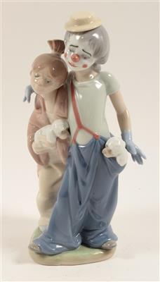 Clown mit Mädchen und Hundewelpen, - Summer-auction