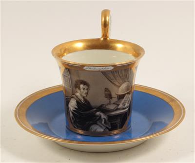 "Philosophie und l'amitie" Tasse und Untertasse, - Antiquariato e Dipinti