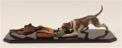 Jagdhund mit Jagdtasche und Fasan, - Antiques and Paintings
