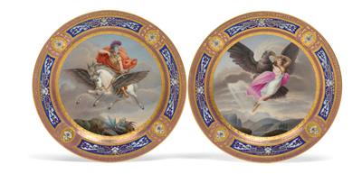 Bellerophon and Ganymedes – a pair of pictorial plates, - Works of Art (Furniture, Sculpture, Glass and porcelain)