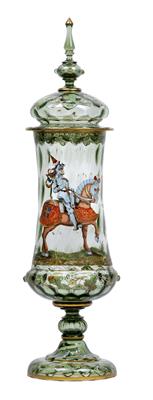 A goblet and cover featuring mounted knight, - Works of Art (Furniture, Sculpture, Glass and porcelain)