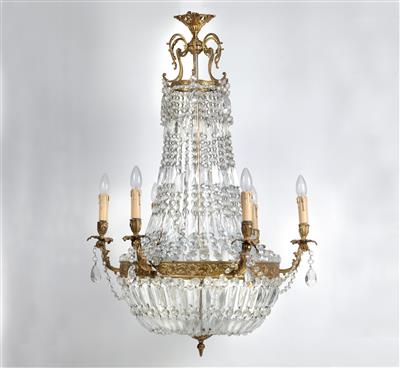 A basket shape chandelier in Empire style with "bronze doré" mounting, - Oggetti d'arte (mobili, sculture, Vetri e porcellane)