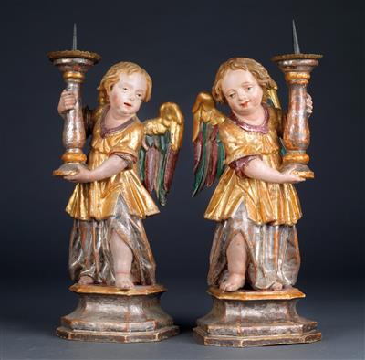 Paar barocke Leuchterengel, - Antiquitäten (Möbel, Skulpturen, Glas und Porzellan)