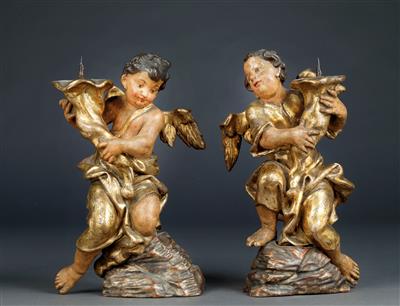 A pair of Baroque Candlestick Angels, - Oggetti d'arte (mobili, sculture, Vetri e porcellane)