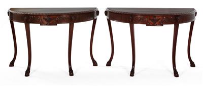 Pair of elegant English demi-lune console tables, - Works of Art (Furniture, Sculpture, Glass and porcelain)