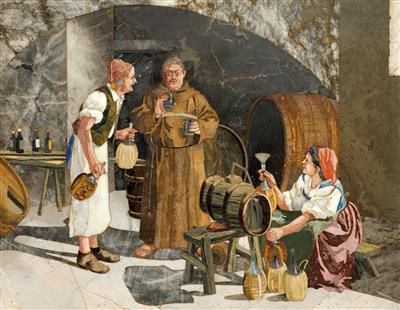 Pietra Dura Picture – Monk in a Wine Cellar, - Oggetti d'arte (mobili, sculture, Vetri e porcellane)