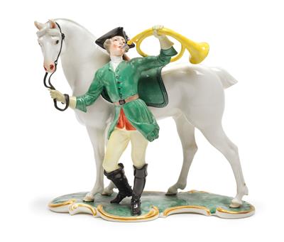 Horseman with hunting horn and horse, - Starožitnosti (Nábytek, Sochařská díla, Sklo, Porcelán)
