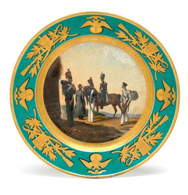 Russian plate with military scene dated 1840, - Works of Art (Furniture, Sculpture, Glass and porcelain)