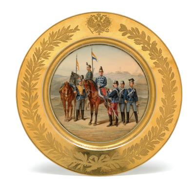 Russian Plate with military scene dated 1883, - Works of Art (Furniture, Sculpture, Glass and porcelain)