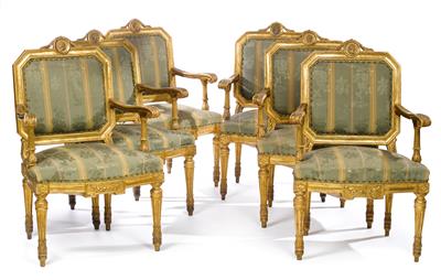 Set of six Neo-Classical armchairs, - Works of Art (Furniture, Sculpture, Glass and porcelain)