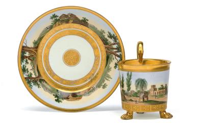 Cup and saucer with landscapes of Lombardy, - Oggetti d'arte (mobili, sculture, Vetri e porcellane)