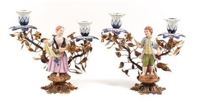 1 Paar zweiarmige figurale Kerzenleuchter, - Antiques and Paintings