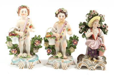 2 Putti mit Blumenkörben, 1 junge Frau mit Blumenkorb, - Starožitnosti, Obrazy