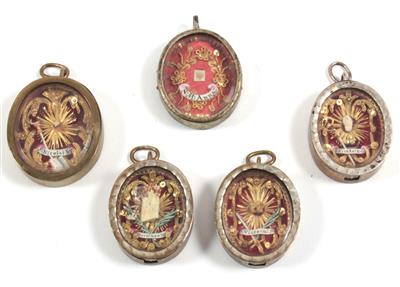 5 kleine ovale Medaillons mit Heiligenbeschriftungen, - Antiques and Paintings