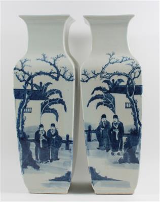 1 Paar blau-weiße Vasen, - Antiquariato e Dipinti