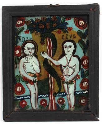 Hinterglasbild, Adam und Eva, - Starožitnosti, Obrazy