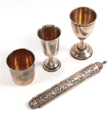 Judaica - 3 Becher, 1 Mesusa, - Antiquitäten & Bilder